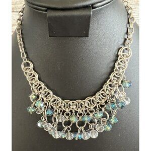 EL Crystal Necklace Acrylic Blue Aurora Borealis Style Signed Statement Vtg